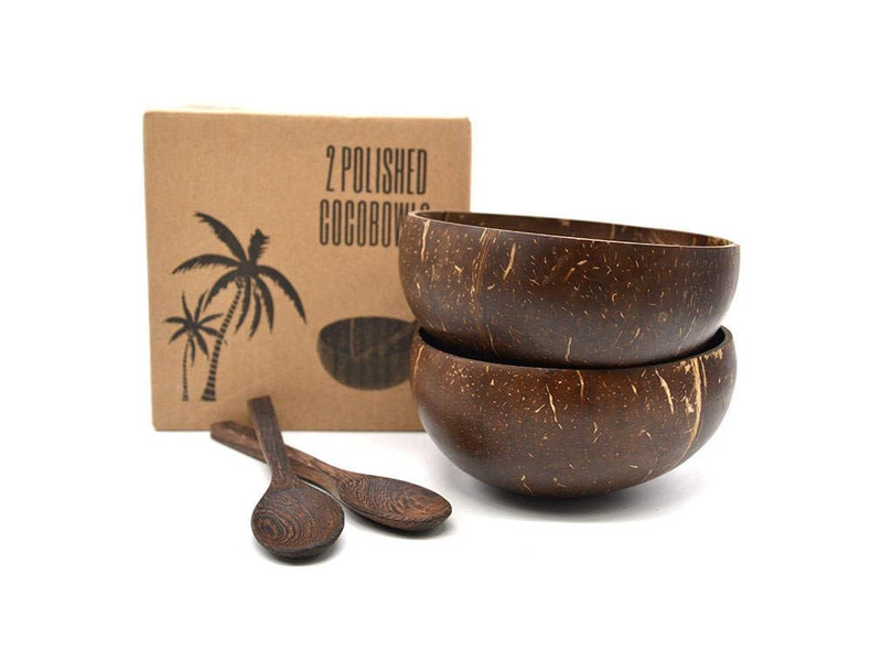 Bols en Coque de Noix de Coco Bol à Glace Dessert Laqué Réutilisable