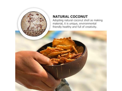 Bol Gravé en Noix de Coco Moitiés de Coque Ensemble de Service Grand Porte Naturel