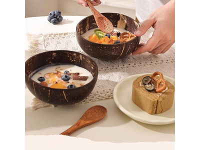 6 Bol de Noix de Coco Hêtre Baie Ensemble Artisanat Coques Assiettes Perlé Bougie Parfumée