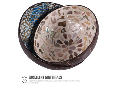 Bol Sculpté en Noix de Coco Derniers Bols Laqué Motif Unique Coquille Cuillères