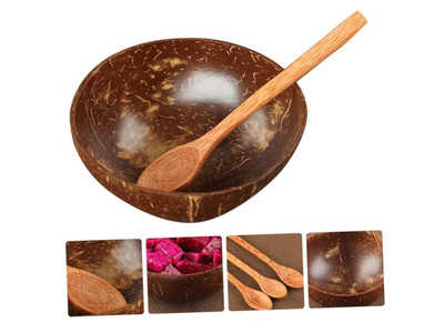 Bol en Noix de Coco avec Design de Palmier Avec Coquilles Ensemble de Bols en Bois Tressé Salade Sculpté à la Main