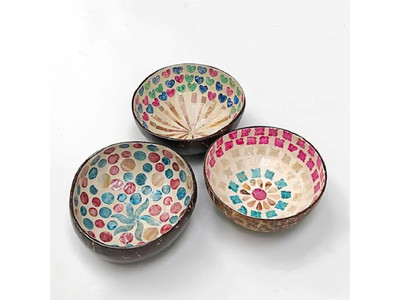 Bol en Coquille de Noix de Coco Décor de Fête Écologique Ensemble 36 Sans Tremblement Tout Naturel