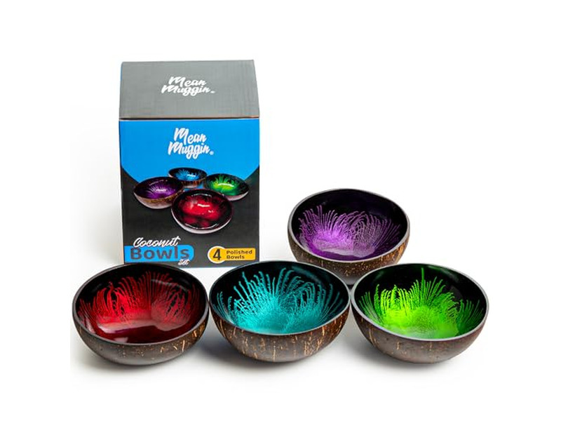 Ensemble de Bols Écologiques Faits Main en Bois de Noix de Coco pour Soupe en Forme de Diamant