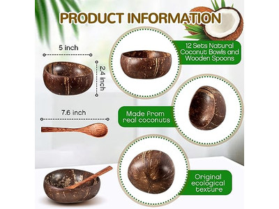 Bol à Salade de Fruits Gâteau Poudre Roche Ensemble de Cuisine en Bois Bambou Masque Écorce de Noix de Coco